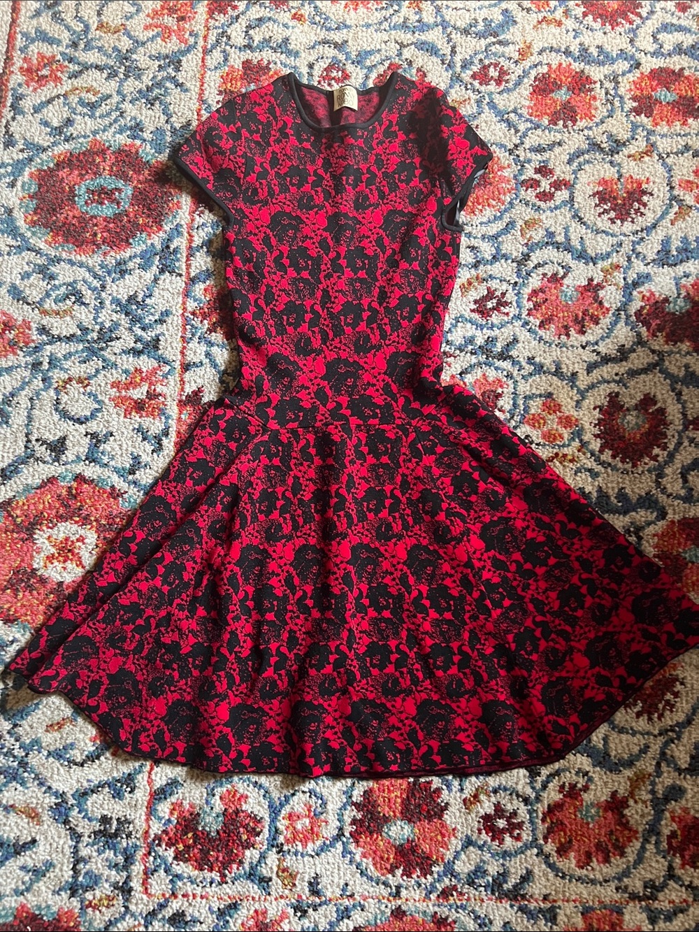 Torn by Ronny Kobo Red and Black Patterned Knit Top